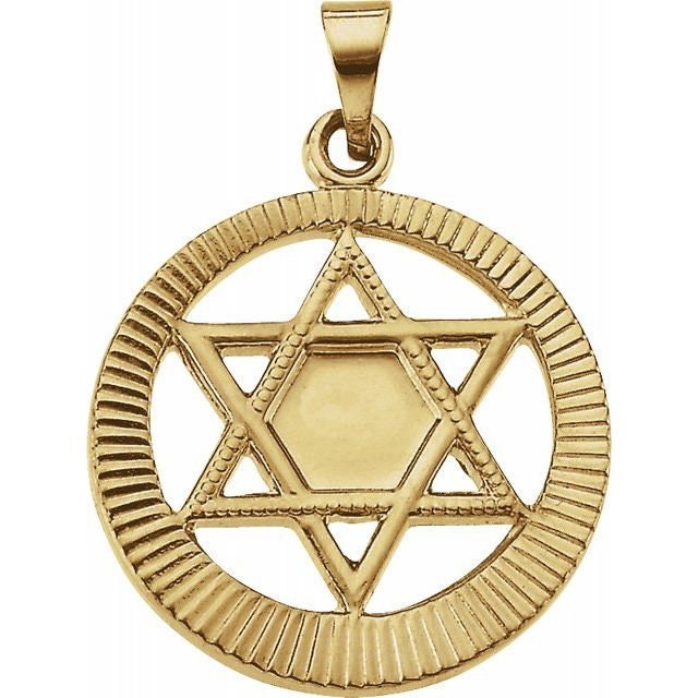 14K Yellow 17 mm Star of David Pendant. Solid Gold