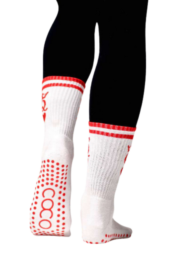 COCO Queen Of Hearts Grip Socks | Red & White