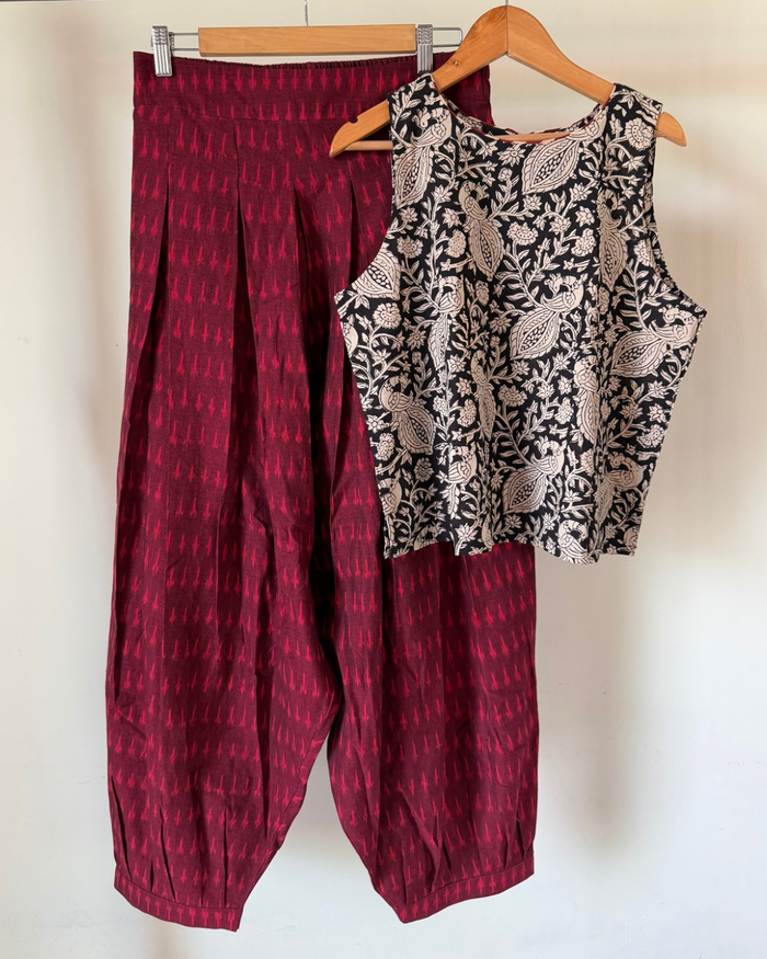 Folk Dhoti - reddish maroon ikkat