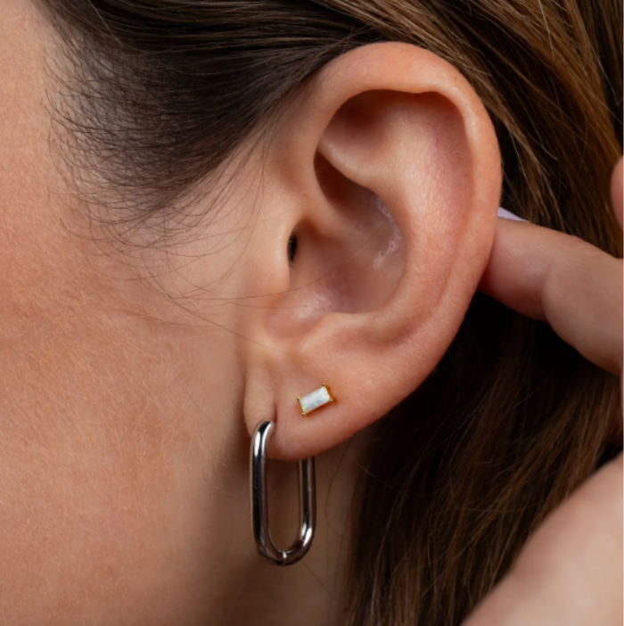 JaxKelly Silver Hoop - Large Rectangle Earring