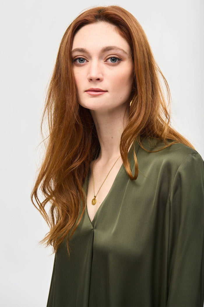 Joseph Ribkoff 243057 Iguana Green Satin Straight Top - Dotique