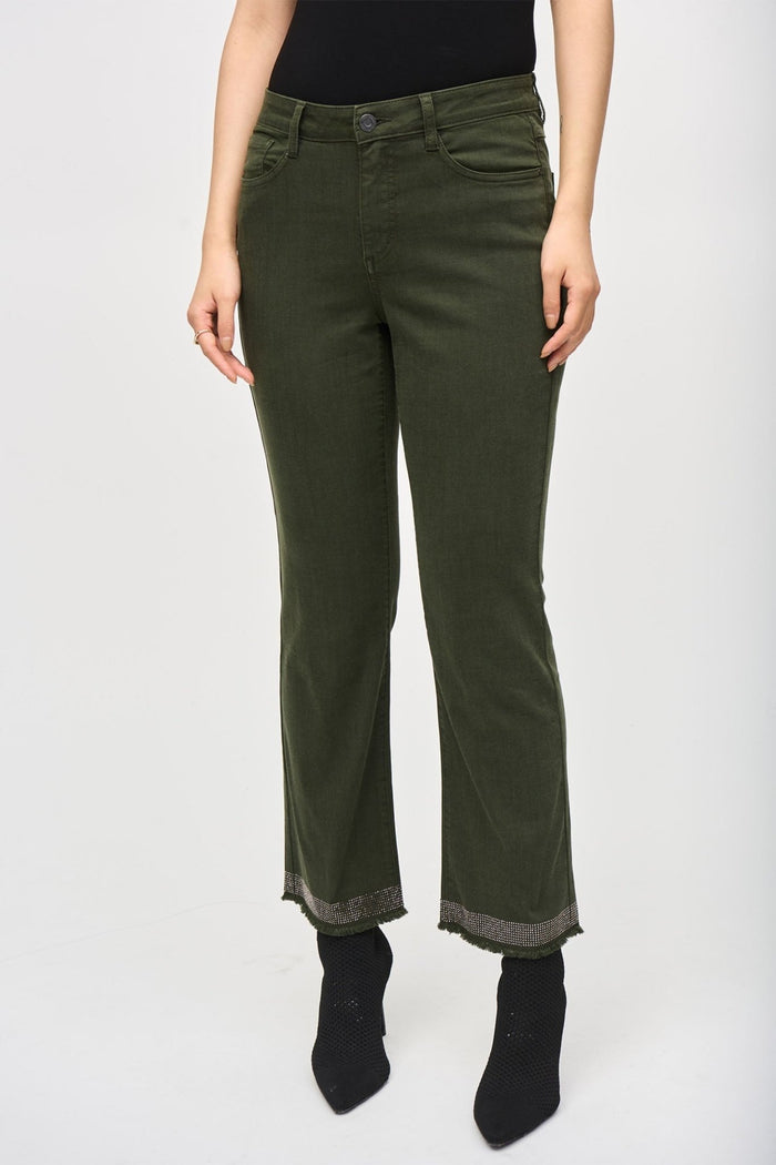 Joseph Ribkoff 243964 Iguana Green (4276) Denim Straight Jeans With Frayed Hem - Dotique - Joseph Ribkoff