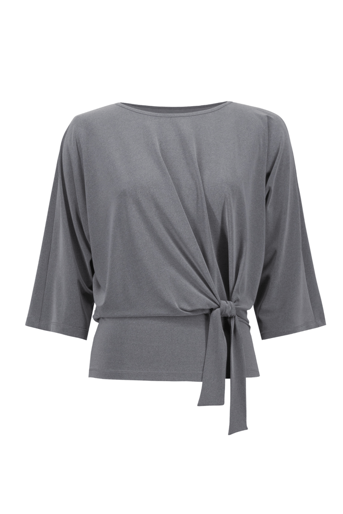 Joseph Ribkoff melange silky knit top with scoop neck and waist knot – Dotique