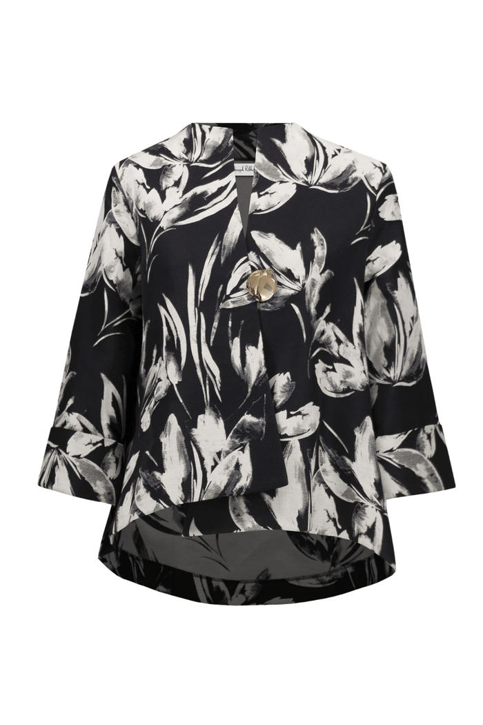 Joseph Ribkoff floral jacquard swing jacket with funnel collar – Dotique
