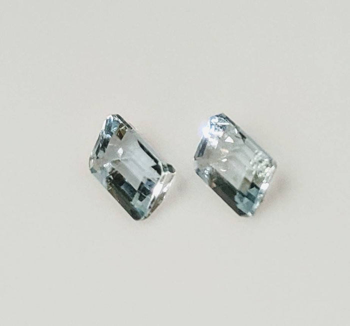 Lot of 2, Natural Genuine Brazilian Aquamarine, 2.03ct 7x5 Emerald Cut Faceted, VVS loose stone