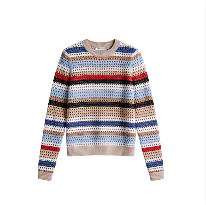 Minnie Rose Multi Stripe Mesh Sweater