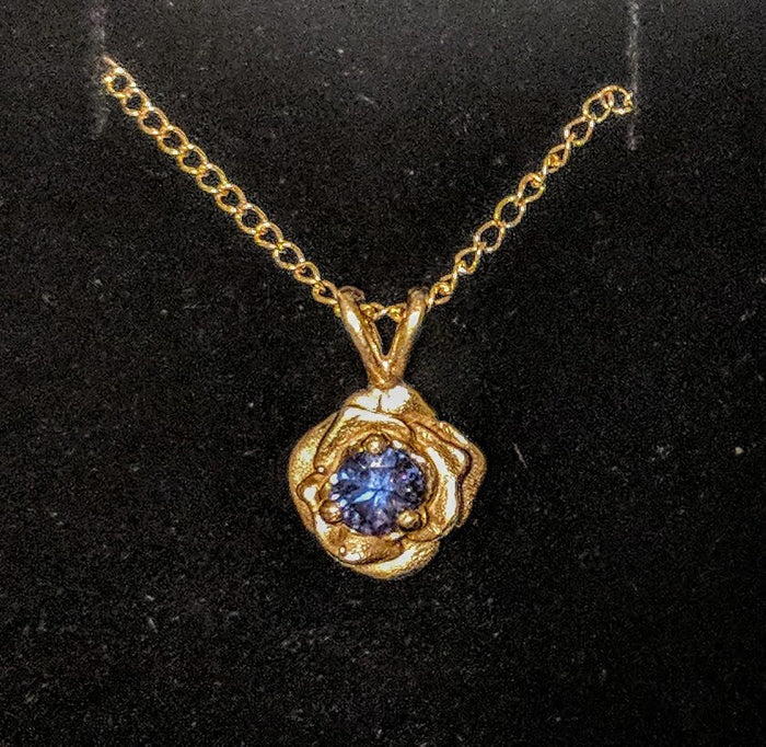 Natural Birthstone Flower Pendant, Solid 14kt White, Yellow, or Rose Gold, 3mm Round, Children's Jewelry, Fine Jewelry