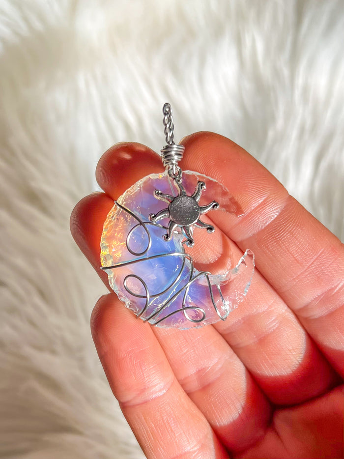 Opalite Moon Pendant w/ Sun *custom made for you*