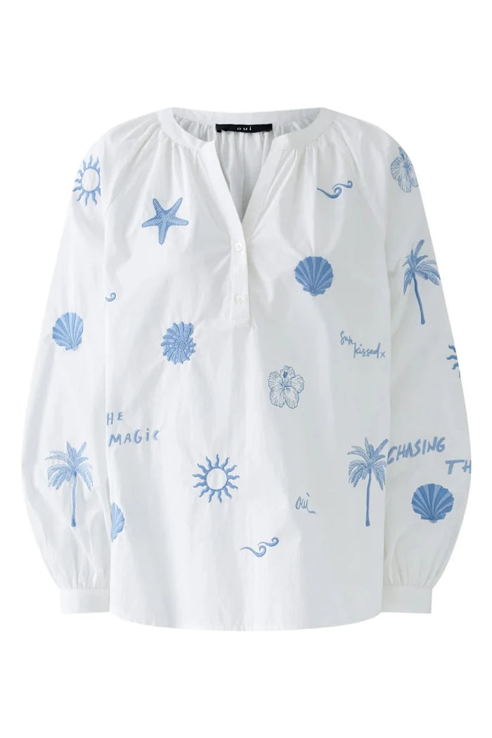 Oui 93211 Optic White Embroidered Cotton Tunic - Dotique