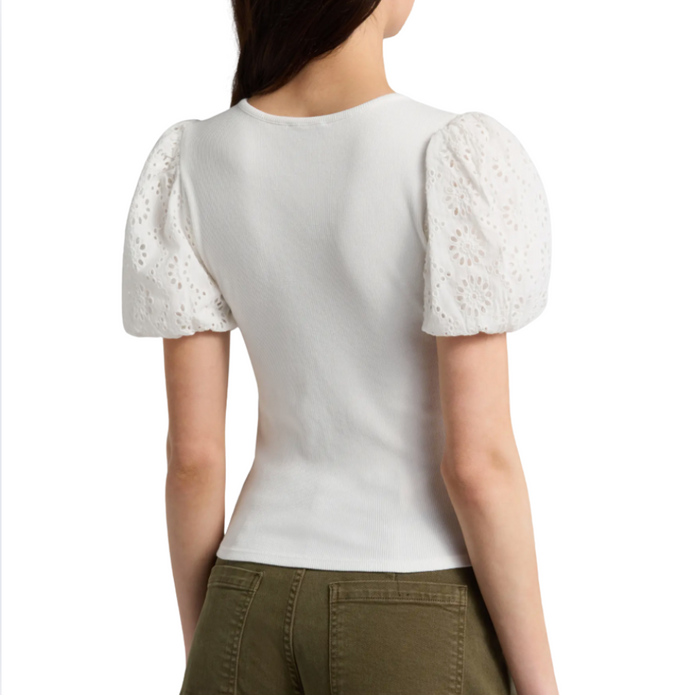 Paige Marina Eyelet Puff Sleeve T-Shirt