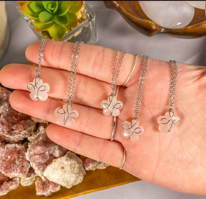 Rose Quartz Flower Choker Necklace