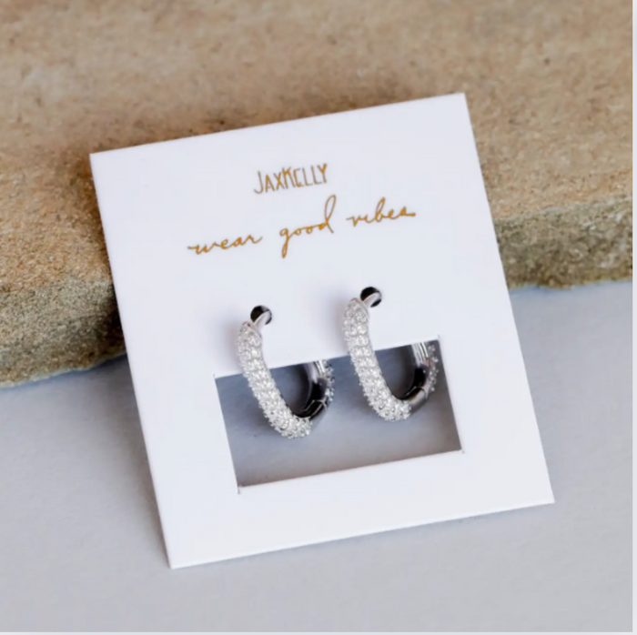 Silver Hoop - Pave Earrings