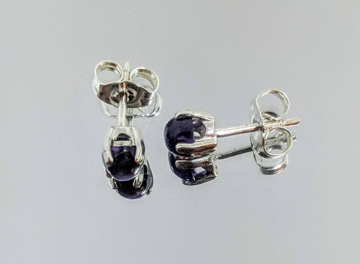 Solid Sterling Silver or Plated Yellow, White, or Rose Gold Natural Amethyst Stud Earrings Setting, 6x4-10x8 Cabochon, Birthstone Earrings