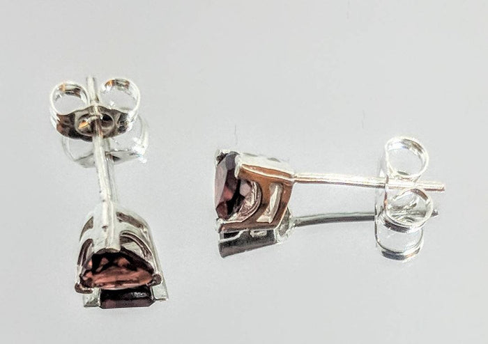 Solid Sterling Silver or Solid 14kt White, Yellow, or Rose Gold 4-8mm Trillion Natural Blood Red Garnet Earrings, VVS Eye Clean, Birthstone