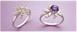 Sterling Silver or 14kt Gold 6mm Round with Accents Flower Dinner Pre-Notched Blank Ring Sz 6.5 setting 163-267/143-267
