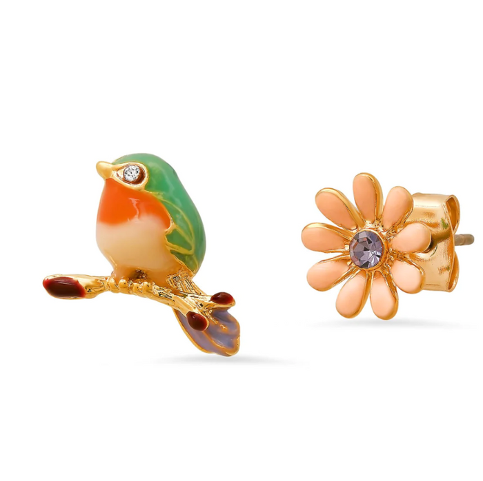 TAI Flower with Bird Mismatch Earrings