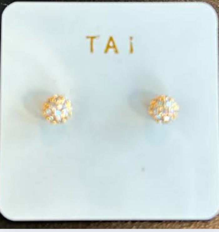 TAI Gold CZ Mini Ball Stud Earrings