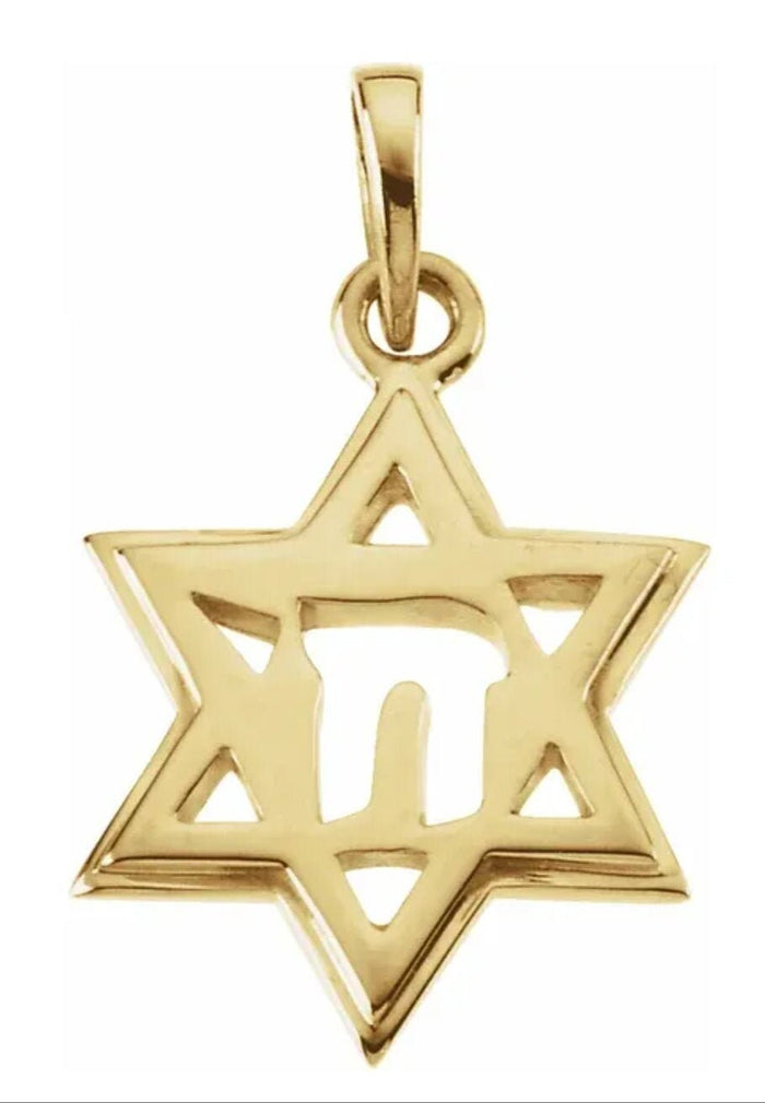 10kt, 14K or 18kt White or Yellow Gold 19x14 mm Star of David Chai Pendant. Solid Gold
