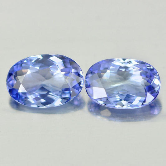 1.10tcw, Natural Slightly Purplish Blue Tanzanite, 6x5mm Oval Cut, 2 Pieces, VS, Loose Stone, Matched Pair