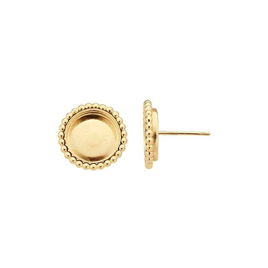 12/20 Yellow Gold-Filled  5mm-10mm Round Cabochon Beaded Post Earring Mounting, Round Cab (Cabochon) Earrings Setting