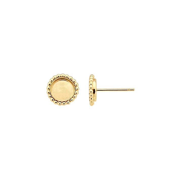 12/20 Yellow Gold-Filled  5mm-10mm Round Cabochon Beaded Post Earring Mounting, Round Cab (Cabochon) Earrings Setting