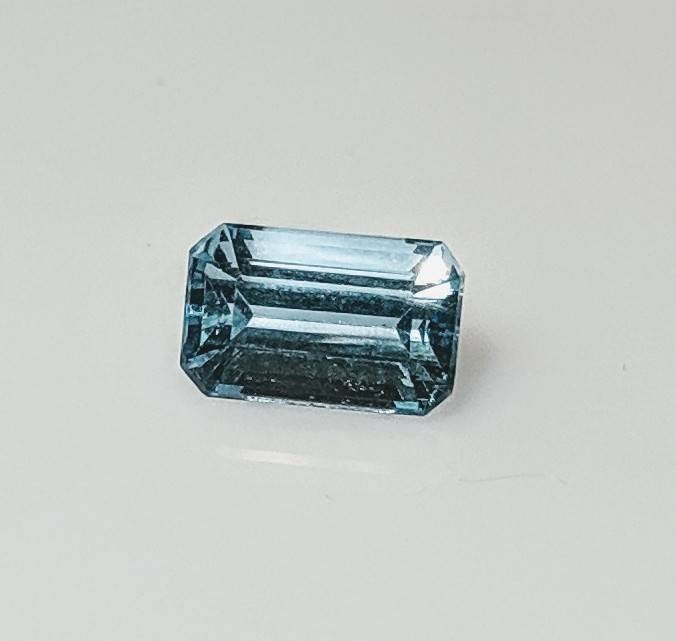 1.35ct, Natural Genuine Brazilian Aquamarine, 8x5 Emerald Cut Faceted, VVS loose stone