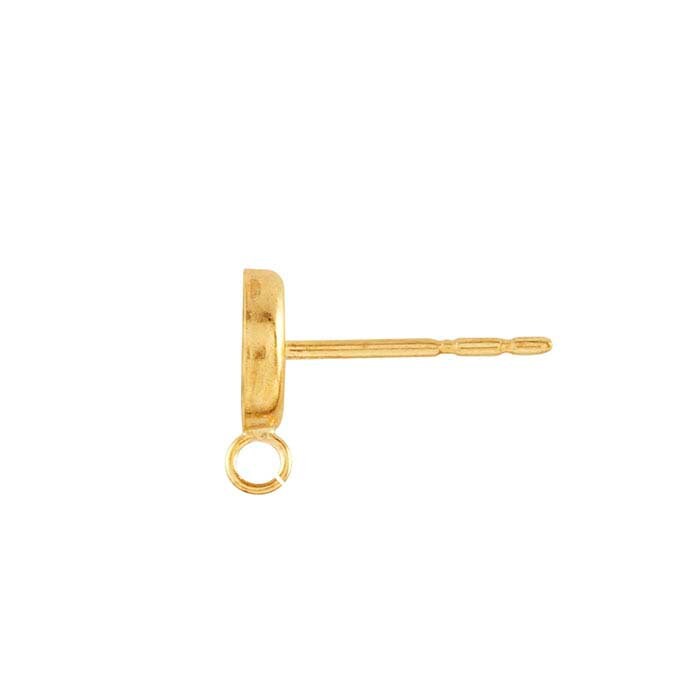 14/20 Yellow Gold-Filled 6mm to 10mm Round Cabochon Post Earring Mountings with Open Ring, Round Cabochon Earrings, Blank Setting, Stud