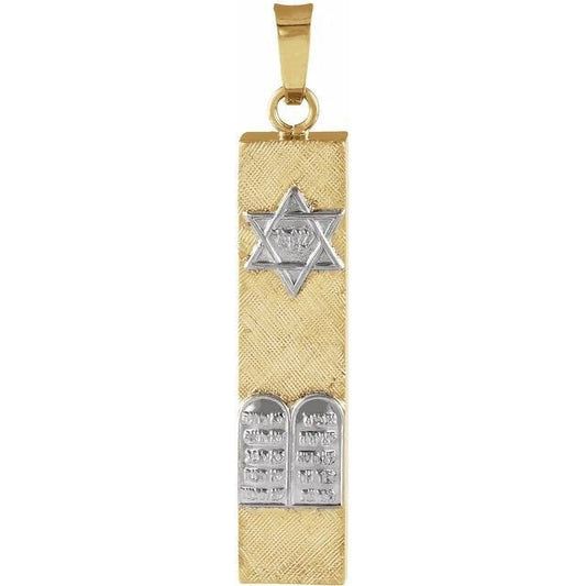 14kt Yellow/White Solid Gold, 28x6 mm Mezuzah Pendant. Solid Gold