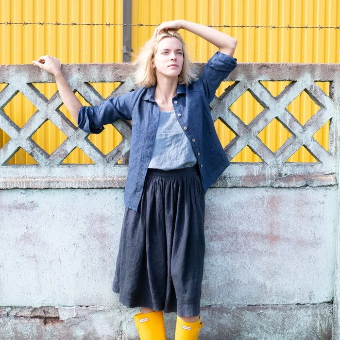 1950s CITY LINEN SKIRT-INDIGO