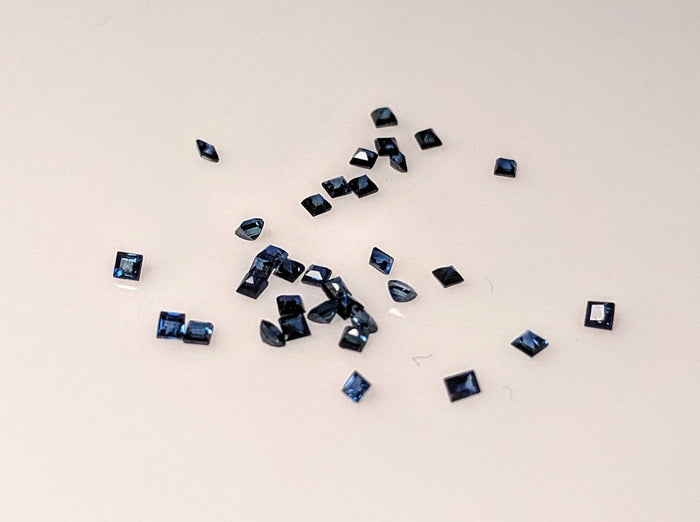1tcw of Super Fine Natural Genuine medium-dark Blue Sapphire, 1.5mm square, VVS, September Birthstone, inlay