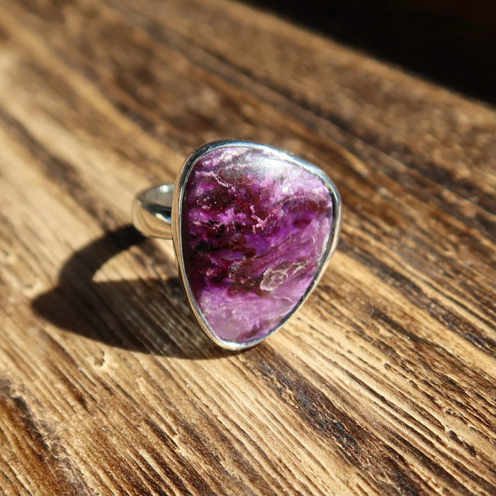 Large Sugilite 925 Sterling Silver Adjustable Ring | One-of-a-Kind Unique Jewelry