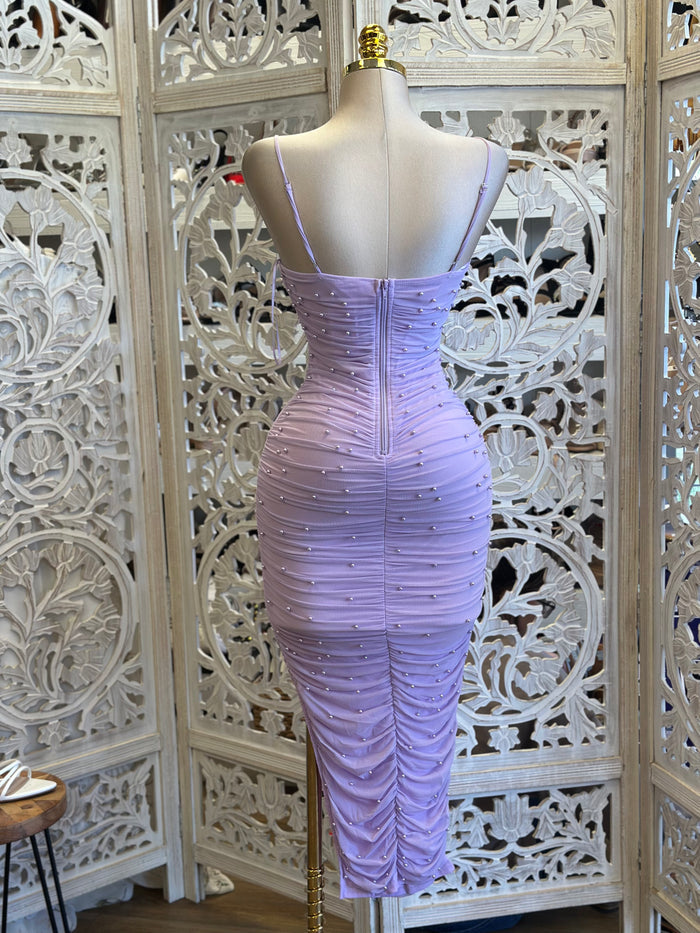 Lavender Pearl Body Con Dress- Stretchy, Estira