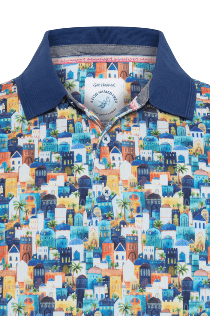 A Fish Named Fred Men's Polo Shirt 31.305 Multicolour Blue Town - Dotique