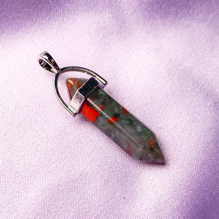 African Bloodstone Double Terminated Pointed Silver Pendant