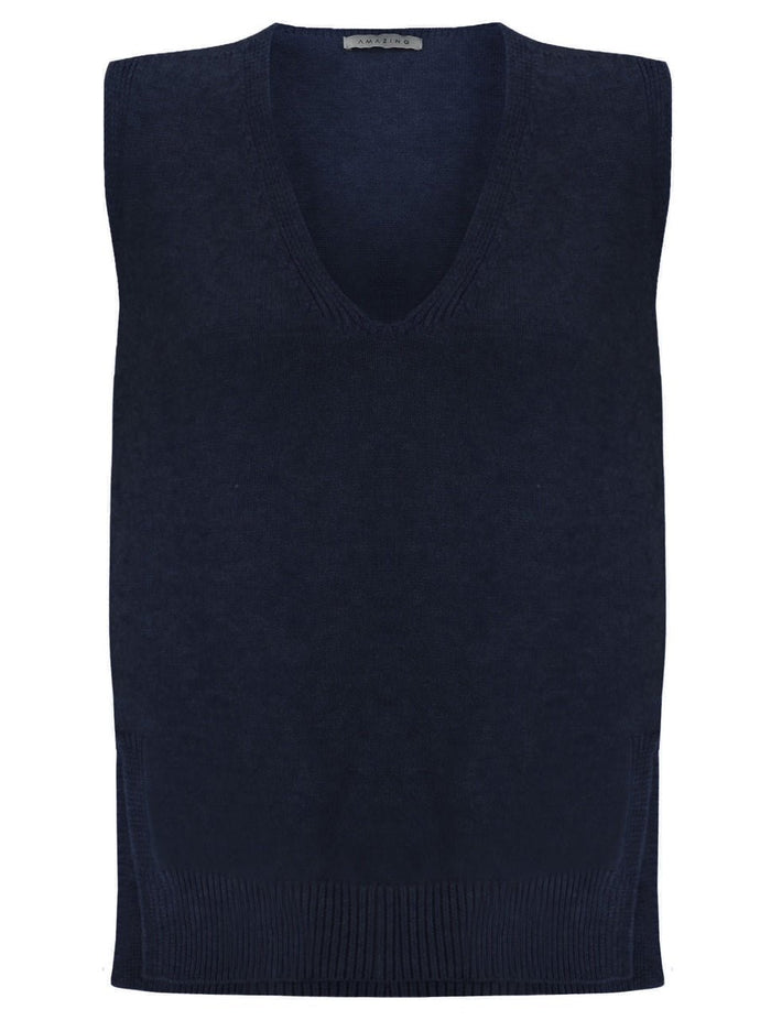 Amazing Woman Pixie V Neck Knitted Tank Jumper (Various Colours) by Amazing Woman available to shop at Dotique.
