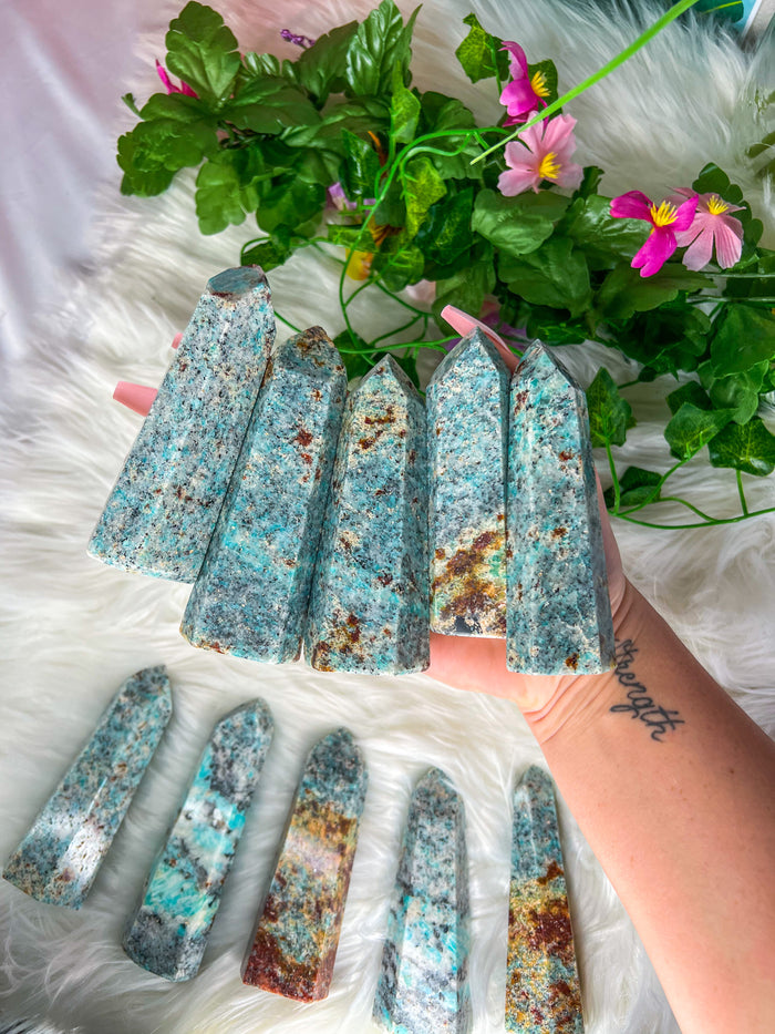 Amazonite with Tourmaline, Garnet & Mica Tower