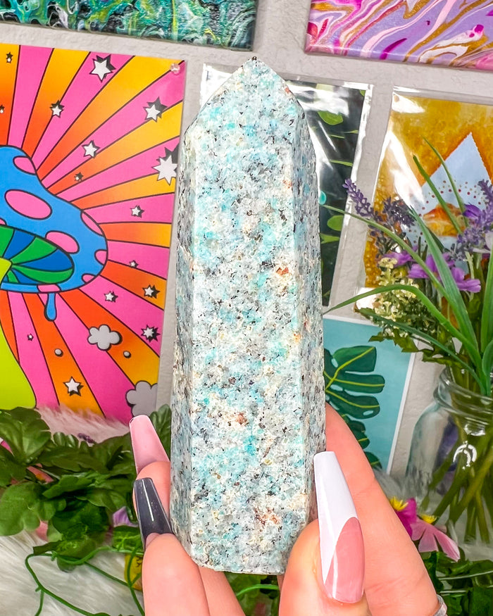 Amazonite with Tourmaline, Garnet & Mica Tower