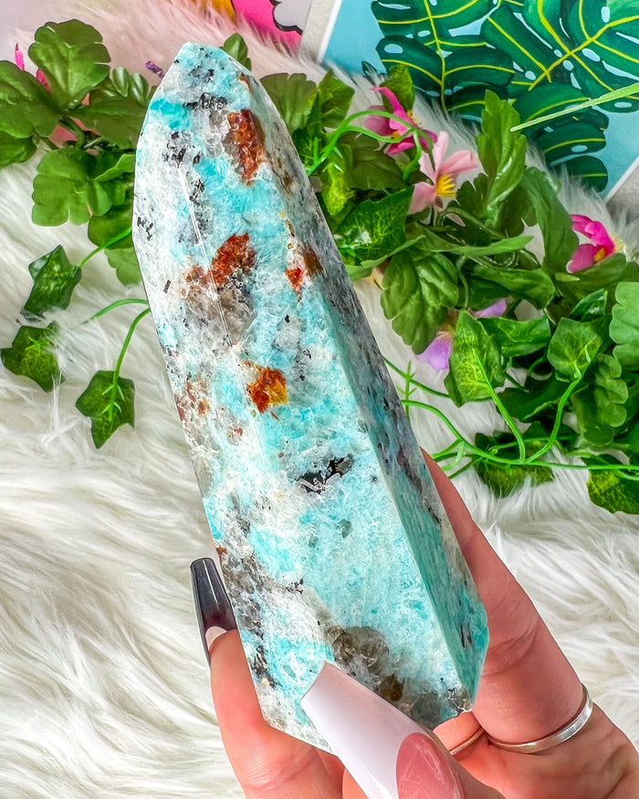 Amazonite with Tourmaline, Garnet & Mica Tower