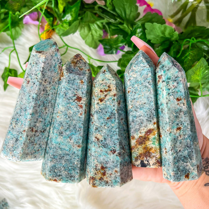 Amazonite with Tourmaline, Garnet & Mica Tower