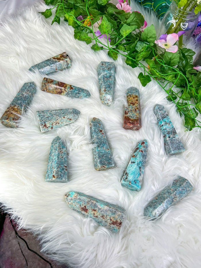 Amazonite with Tourmaline, Garnet & Mica Tower