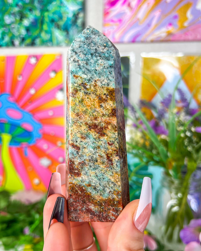 Amazonite with Tourmaline, Garnet & Mica Tower