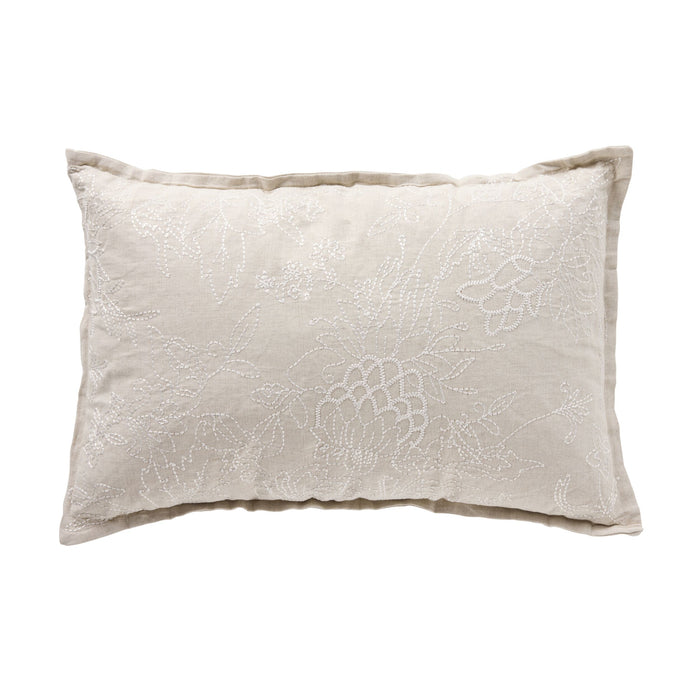 Anais Embroidered Linen Cushion Natural 40x60cm