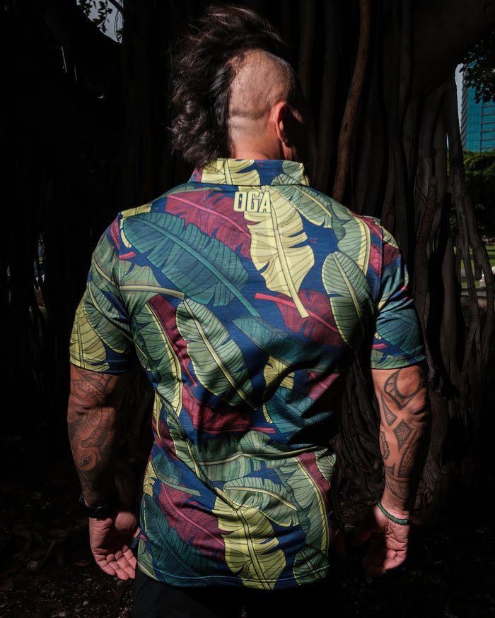 "Banana Patch Mash Up" Jungle Greens - OGA Men's Polo - Multi Greens