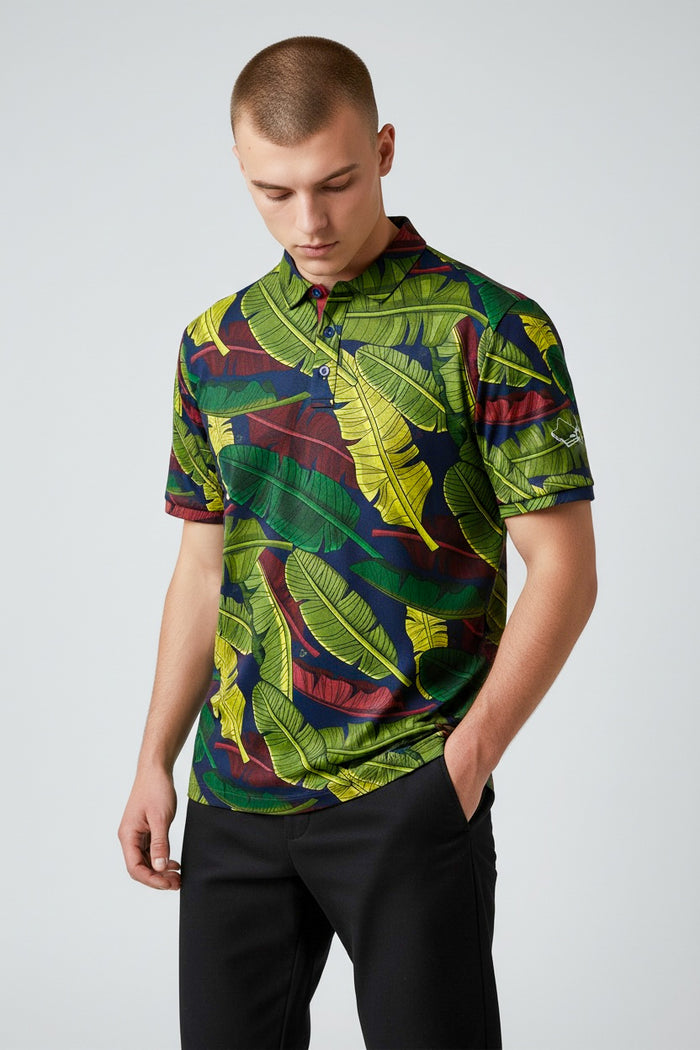 "Banana Patch Mash Up" Jungle Greens - OGA Men's Polo - Multi Greens
