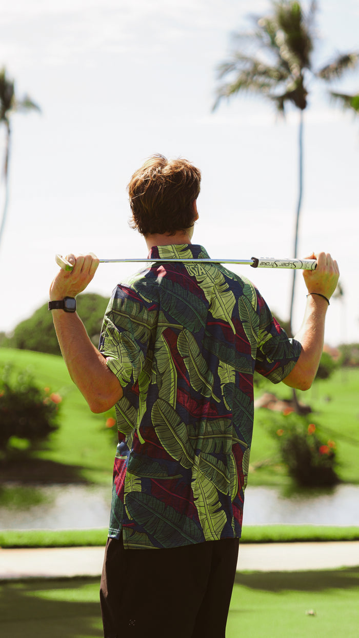 "Banana Patch Mash Up" Jungle Greens - OGA Men's Polo - Multi Greens