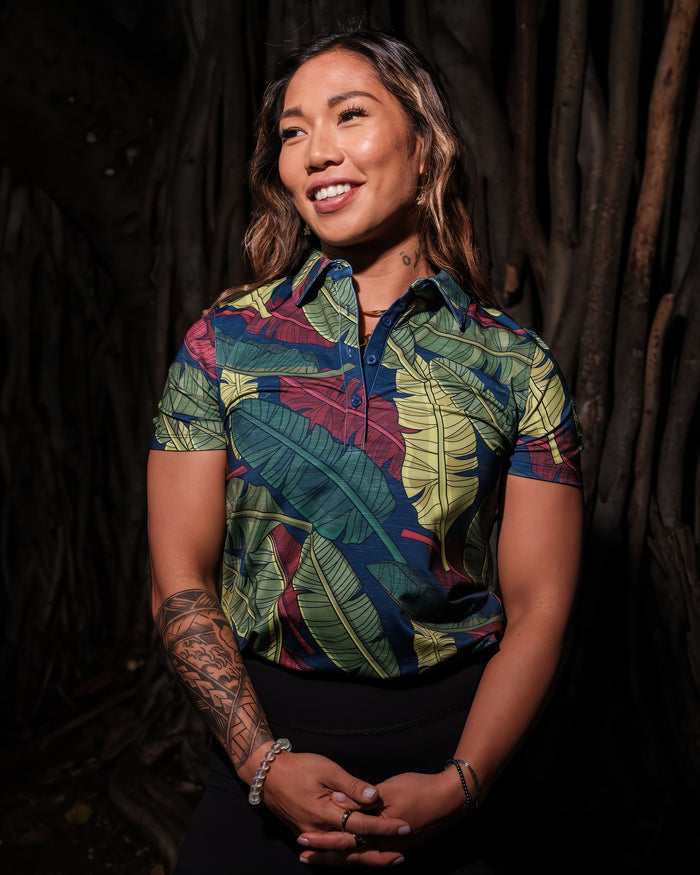 "Banana Patch Mash Up" Jungle Greens - OGA Women's Polo - Multi Greens