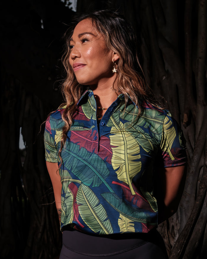 "Banana Patch Mash Up" Jungle Greens - OGA Women's Polo - Multi Greens