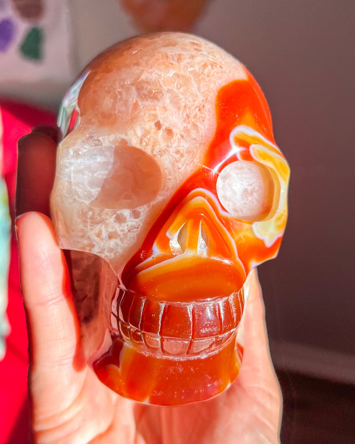 Banded Carnelian w/ Quartz Skull - Statement Crystal