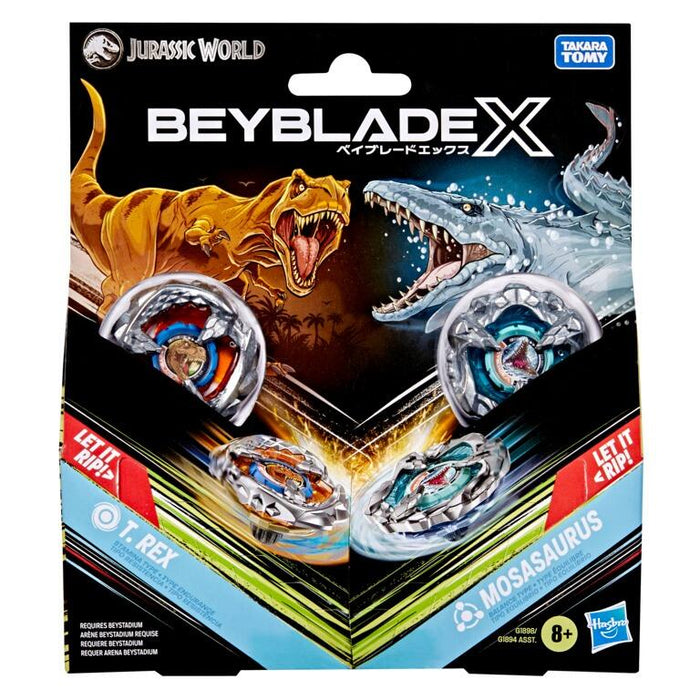 Beyblade X Jurassic World T.Rex Stamina Type vs Mosasaurus Balance Type Beyblade Two Pack