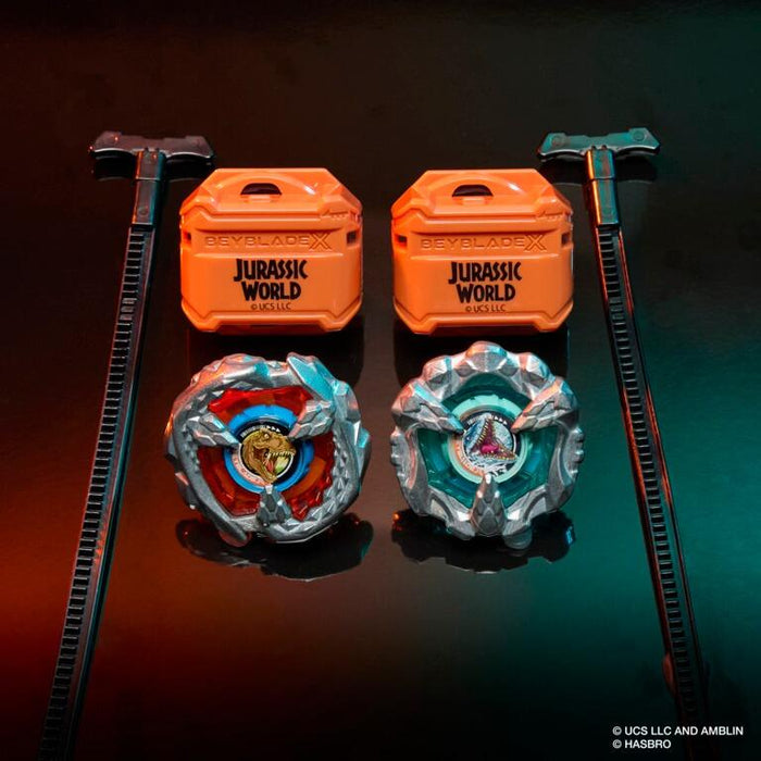 Beyblade X Jurassic World T.Rex Stamina Type vs Mosasaurus Balance Type Beyblade Two Pack